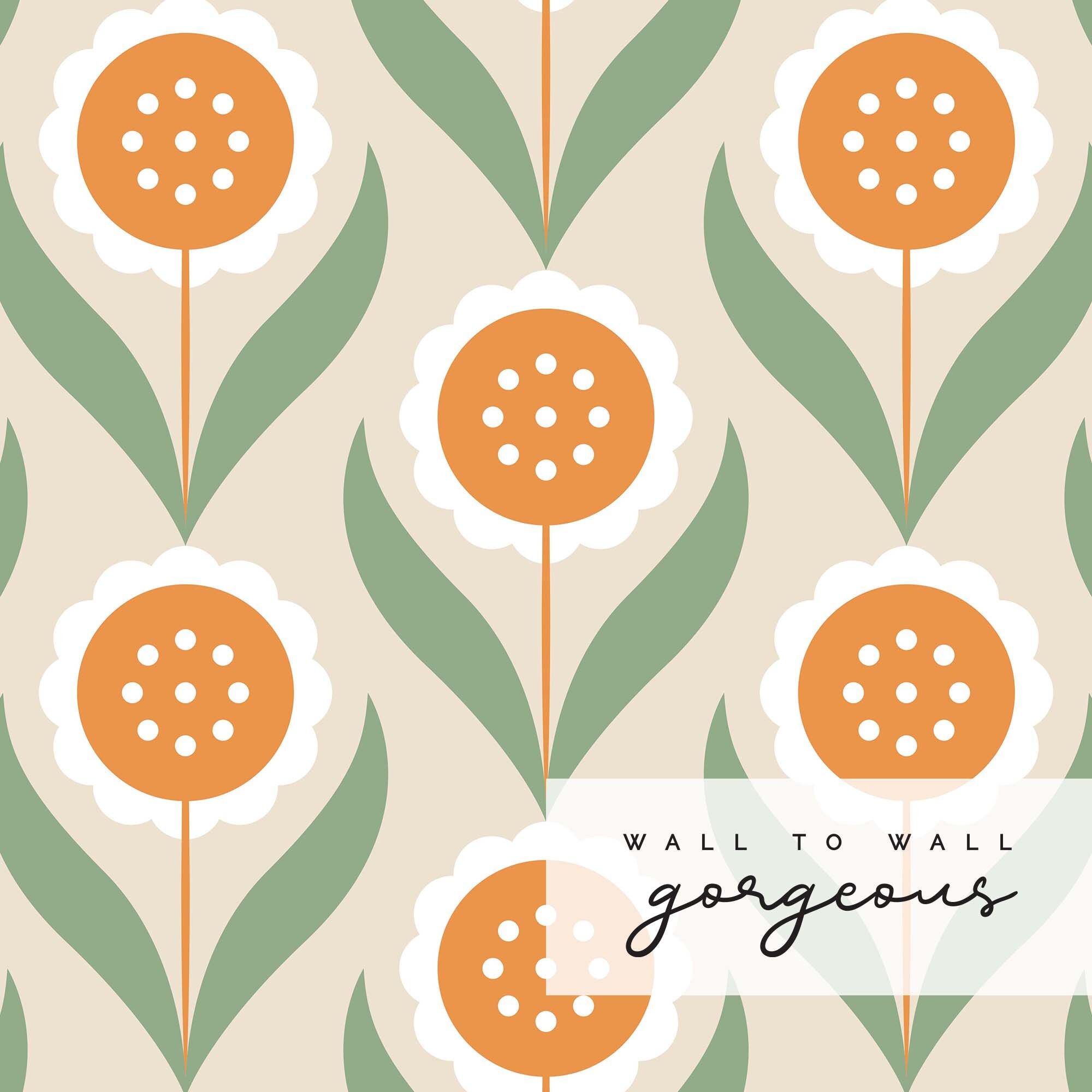 Scandi Floral Removable Wallpaper Mid Century Modern Etsy