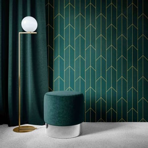 Art Deco Wallpaper | Removable Wallpaper | Peel and Stick Wallpaper | Self Adhesive DIY Wallpaper | Geometric Wallpaper | Emerald Home Decor