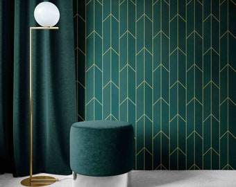 Art Deco Wallpaper | Removable Wallpaper | Peel and Stick Wallpaper | Self Adhesive DIY Wallpaper | Geometric Wallpaper | Emerald Home Decor