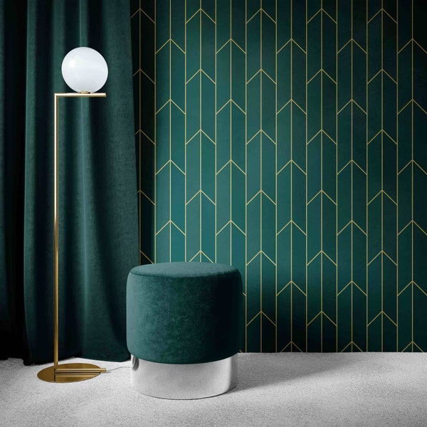 Art Deco Wallpaper | Removable Wallpaper | Peel and Stick Wallpaper | Self Adhesive DIY Wallpaper | Geometric Wallpaper | Emerald Home Decor