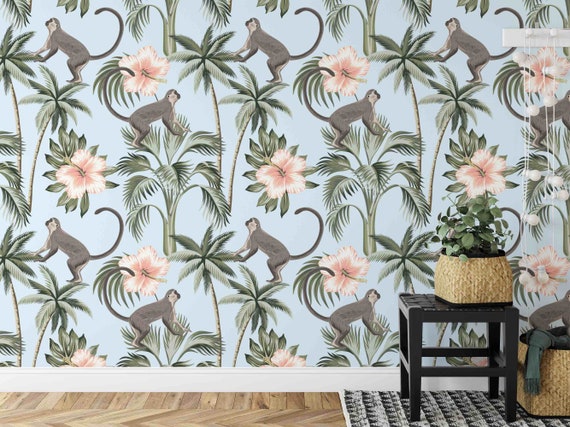 Tropical Wallpaper Monkey Wallpaper Peel and Stick - Etsy