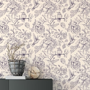 Bird Wallpaper Vintage Style | Peel and Stick Wallpaper | Removable Wallpaper | Self Adhesive Wallpaper | Bedroom Wallpaper