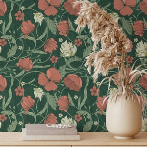 Elegant Floral Removable Wallpaper, William Morris Inspired, Victorian Style Peel and Stick Wallpaper