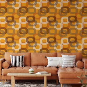 Retro Wallpaper | 70s Style Geometric Wallpaper | Peel and Stick Wallpaper | Removable Wallpaper | Mid Century Modern Wallpaper