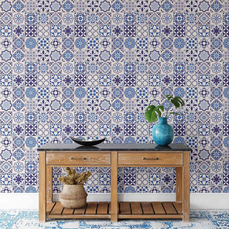 Moroccan Tile Wallpaper Boho Peel and Stick Wallpaper Etsy