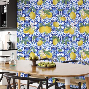 Italian Lemon Wallpaper Removable Wallpaper Watercolor Fruit Peel and