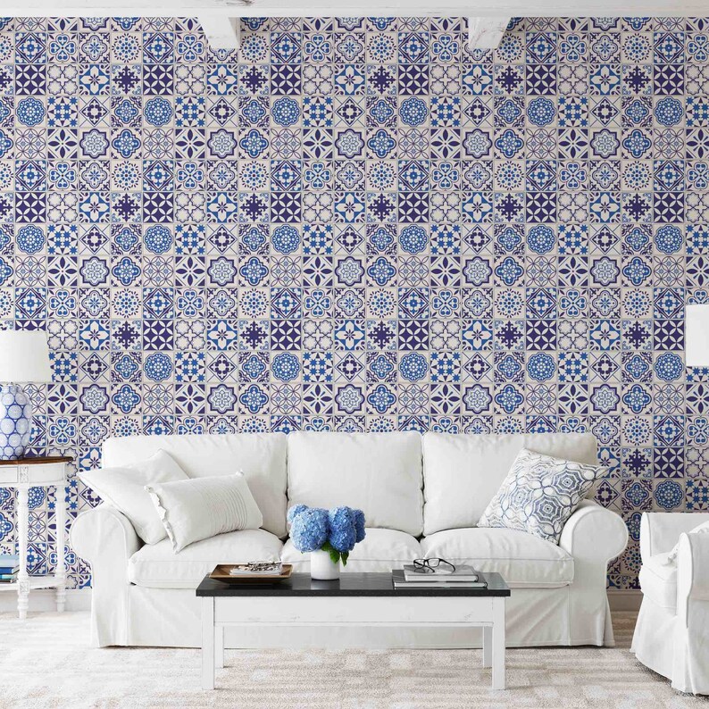Boho Wallpaper Moroccan Tile Peel and Stick Wallpaper Etsy