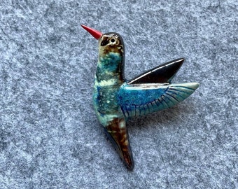 Hummingbird Ceramic Pin Brooch White Clay Jewelry