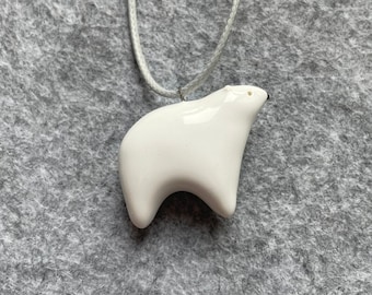 Polar bear pendant. Ceramic bear. Animal necklace. Gift for bear lovers