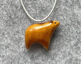 Brown bear pendant. Ceramic bear. Animal necklace. Gift for bear lovers