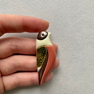 Bird Pin Jewelry. Ceramic Brooch Clay Bird. Gift for birds lovers. Autumn colors. Thanksgiving gift image 3