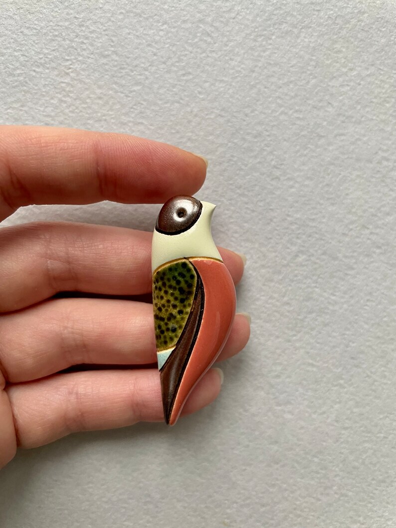 Bird Pin Jewelry. Ceramic Brooch Clay Bird. Gift for birds lovers. Autumn colors. Thanksgiving gift image 3