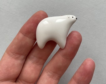 Polar Bear Ceramic Pin Brooch White Clay Jewelry