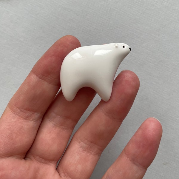 Polar Bear Ceramic Pin Brooch White Clay Jewelry