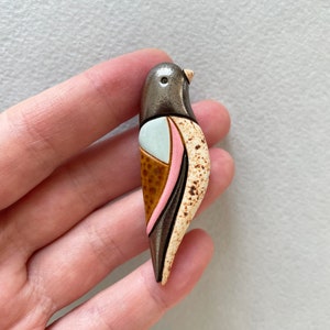 Bird Pin Jewelry. Ceramic Brooch Clay Bird. Gift for birds lovers. Autumn colors. Thanksgiving gift 3