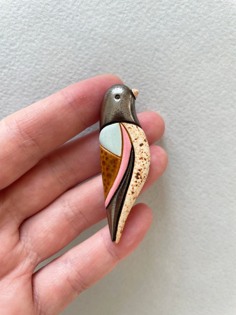 Bird Pin Jewelry. Ceramic Brooch Clay Bird. Gift for birds lovers. Autumn colors. Thanksgiving gift 3
