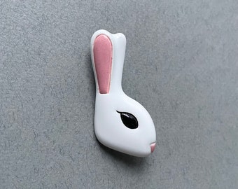 Bunny Ceramic Pin Rabbit  Brooch Clay Jewelry Hare Animal Pin