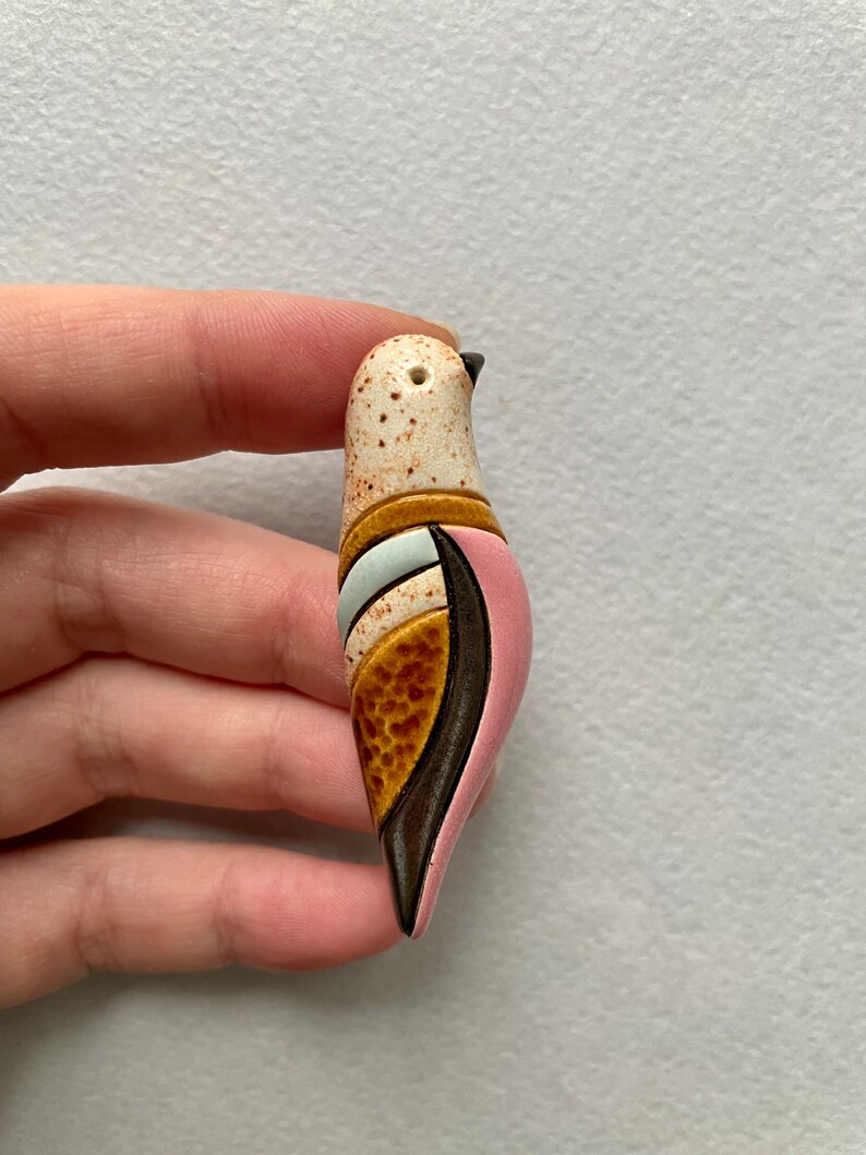 Bird Pin Jewelry. Ceramic Brooch Clay Bird. Gift for birds lovers. Autumn colors. Thanksgiving gift 2