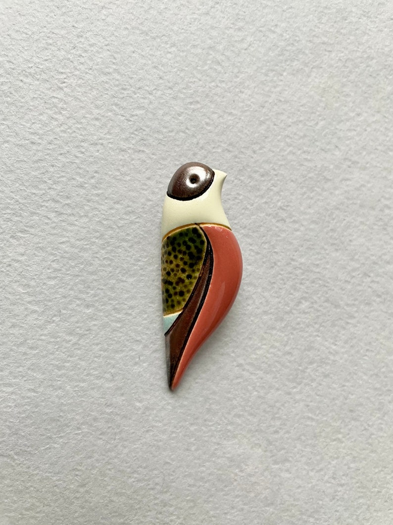 Bird Pin Jewelry. Ceramic Brooch Clay Bird. Gift for birds lovers. Autumn colors. Thanksgiving gift 1