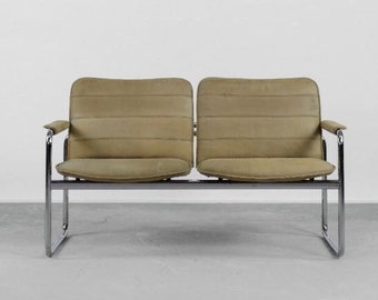 Canapé 2 places vintage en acier tubulaire et cuir, 1960s