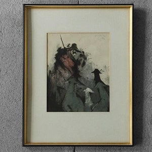 Vintage Color Lithograph, Signed, Composition, Framed