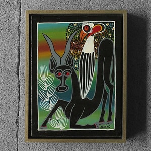 Saidi Nakoko, African Tingatinga School Painting, Oil on Canvas, 1970s, Framed