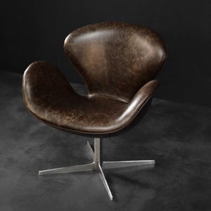 Vintage Mid-Century Danish Modern Brown Leather Swan Chair by Arne Jacobsen for Fritz Hansen, 1958