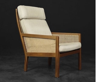 Vintage Mid-Century Scandinavian Modern Mahogany Armchair with French Wicker by Bernt Petersen dla Wørts Møbelsnedkeri, 1960s