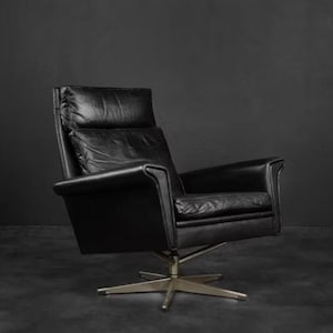 Rare Minimalist Vintage Mid century Danish Modern Black Leather Swivel Armchair by Georg Thams 1960s Etsy