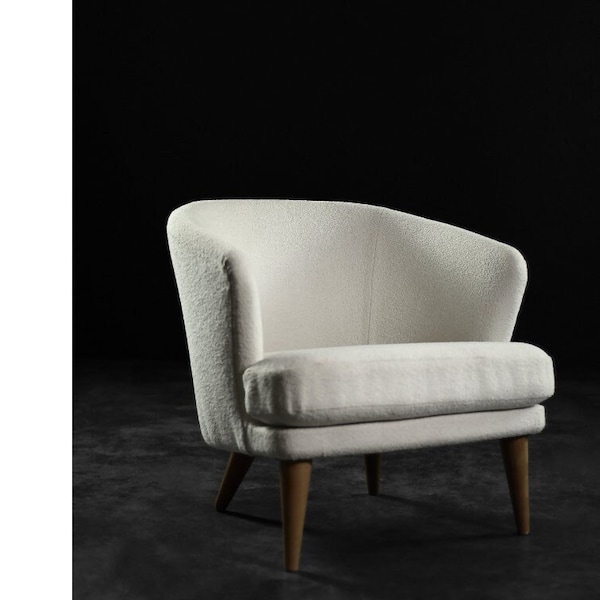 Fauteuil bas scandinave moderne du milieu du siècle en chêne et tissu avec dossier arrondi, 1960s