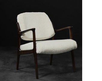 Mid-Century Scandinavian Modern Teak White Lounge Chair Domus by Inge Andersson for Bröderna Andersson, 1960s