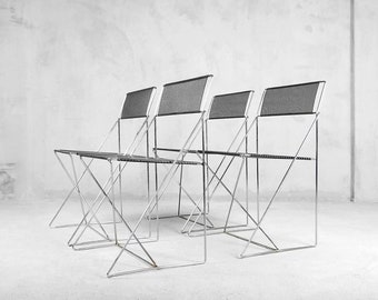 Minimalist Metal X-Line Chairs by Niels Jørgen Haugesen for Hybodan, 1970s, Set of 4