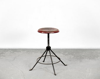 Vintage Industrial Factory Metal & Wood Swivel Stool, 1950s