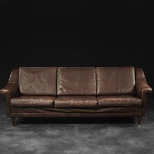 Vintage Mid-Century Scandinavian Danish Modern Brown Leather 3-Seater Sofa, 1970s