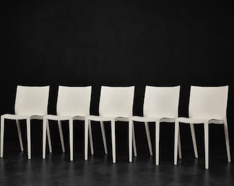 Vintage Mid-Century French Modern Slick Slick White Plastic Chairs by Philippe Starck for XO Design, 1999, Set of 5