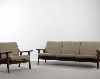 Mid-Century Scandinavian 3-Seat Sofa & Armchair by Hans J. Wegner for Getama, 1960s, Set of 2