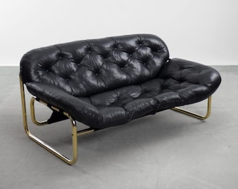 Skandinavisches schwarzes Ledersofa von John-Bertil Häggström für Swed-Form, 1970er