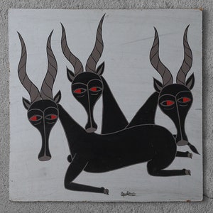 Salum Mussa, African Tingatinga School Composition, Oil on Board, 1970s