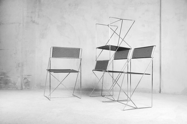 Minimalistische Metall X-Line Stühle von Niels Jérgen Haugesen für Hybodan, 1970er Jahre, 4er Set Bild 2