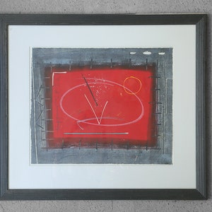 Black and red composition, Vintage Color Lithograph, Framed