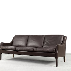 Mid-Century Modern Vintage Danish 3-seater Chocolate Leather Sofa, 1960s