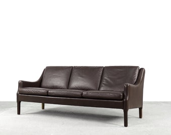Mid-Century Modern Vintage Danish 3-seater Chocolate Leather Sofa, 1960s
