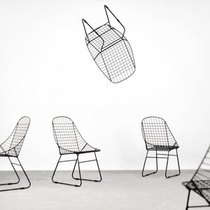 Original Vintage Scandinavian Mid-Century Modern Minimalist Black Wire Prototype Chair, 1960s, Set of 5 image 9