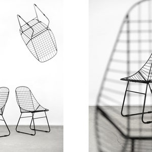 Original Vintage Scandinavian Mid-Century Modern Minimalist Black Wire Prototype Chair, 1960s, Set of 5 image 7