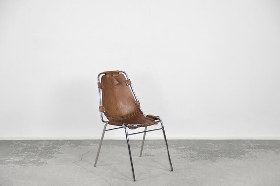 Vintage Leather Chair Les Arcs by Charlotte Perriand 1960s 