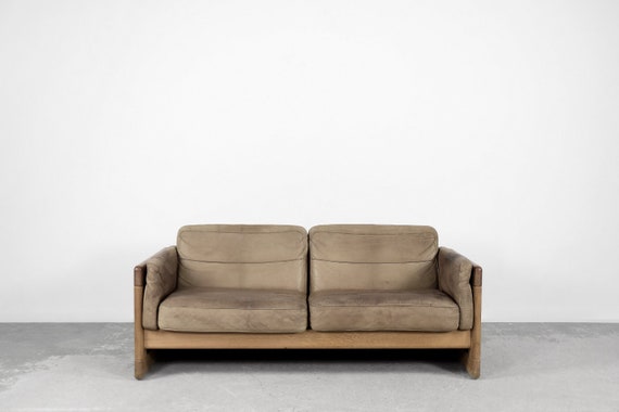 Vintage Scandinavian Mid century Modern Leather and Oak Sofa 1970s Etsy