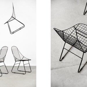 Original Vintage Scandinavian Mid-Century Modern Minimalist Black Wire Prototype Chair, 1960s, Set of 5 image 5