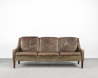 Vintage Danish Modern Brown Leather 3-Seater Sofa, 1950s