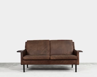 Rare Vintage Mid-Century Scandinavian Modern 2-Seater Brown Leather Sofa 3330 by Arne Vodder for Fritz Hansen, 1960s