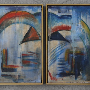Roald Ditmer, Abstract Composition, Oil on Canvas Diptych, 1980s, Framed, Set of 2